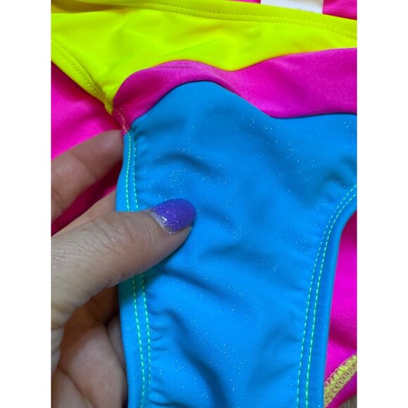 Y2K‎ Xhilaration Womens Neon Colorblock Sparkly Bikini Top & Bandeau Set Size S - Picture 7 of 8